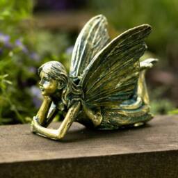 Marco Paul Bronze Effect Laying Fairy Statue Garden Ornament in Brown - thumbnail 1