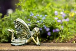 Marco Paul Bronze Effect Laying Fairy Statue Garden Ornament in Brown - thumbnail 3