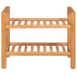 Berkfield Home Shoe Rack with 2 Shelves 50x27x40 cm Solid Oak Wood in Brown - Size: 50 x 27 x 40 cm - thumbnail 2