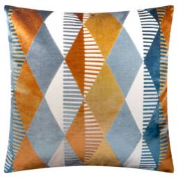 Furn Metro Harlequin Velvet Square Cushion in Orange - Size: 50 cm x 35 cm - thumbnail 1