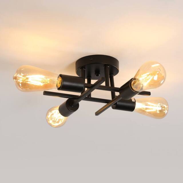 Pheashine Stylish Retro Iron Ceiling Lamp Black Four Heads 32x32x11.5CM - Size: 32x32x11.5 cm