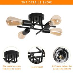 Pheashine Stylish Retro Iron Ceiling Lamp Black Four Heads 32x32x11.5CM - Size: 32x32x11.5 cm - thumbnail 4
