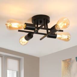 Pheashine Stylish Retro Iron Ceiling Lamp Black Four Heads 32x32x11.5CM - Size: 32x32x11.5 cm - thumbnail 2