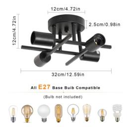 Pheashine Stylish Retro Iron Ceiling Lamp Black Four Heads 32x32x11.5CM - Size: 32x32x11.5 cm - thumbnail 3