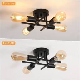 Pheashine Stylish Retro Iron Ceiling Lamp Black Four Heads 32x32x11.5CM - Size: 32x32x11.5 cm - thumbnail 5