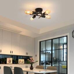 Pheashine Stylish Retro Iron Ceiling Lamp Black Four Heads 32x32x11.5CM - Size: 32x32x11.5 cm - thumbnail 6