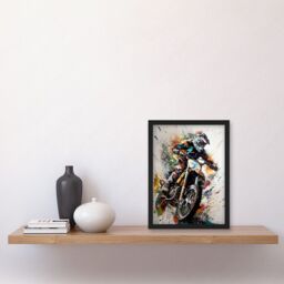 Artery8 Motocross Racer Paint Splat Action Shot Portrait Artwork Framed Wall Art Print A4 in Black - thumbnail 2