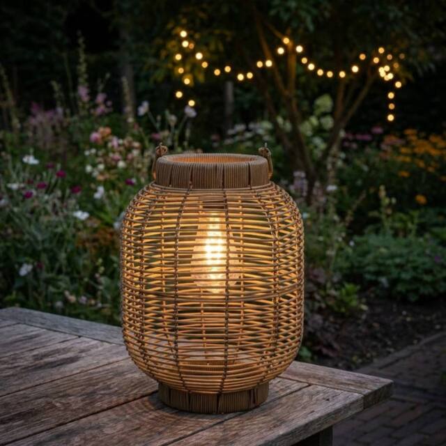 Garden Greatness Woven Rattan LED Bulb Lantern Decoration in Beige - Size: 1 Pack - image 1