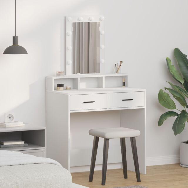 Berkfield Home Dressing Table with LED Lights - White, 79x41x140 cm in White - Size: 79 x 41 x 140 cm - image 1