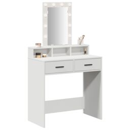 Berkfield Home Dressing Table with LED Lights - White, 79x41x140 cm in White - Size: 79 x 41 x 140 cm - thumbnail 3