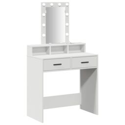 Berkfield Home Dressing Table with LED Lights - White, 79x41x140 cm in White - Size: 79 x 41 x 140 cm - thumbnail 2
