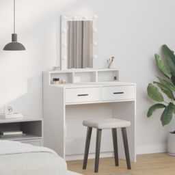 Berkfield Home Dressing Table with LED Lights - White, 79x41x140 cm in White - Size: 79 x 41 x 140 cm - thumbnail 1