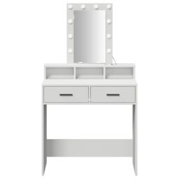 Berkfield Home Dressing Table with LED Lights - White, 79x41x140 cm in White - Size: 79 x 41 x 140 cm - thumbnail 5