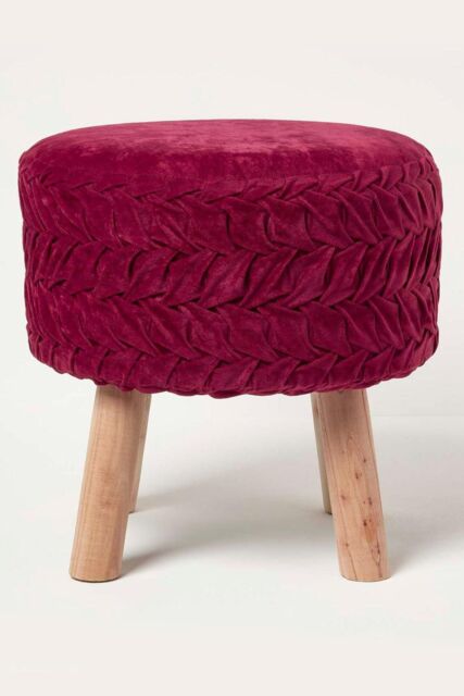 Homescapes Lyla Pleated Velvet Footstool in Pink - image 1