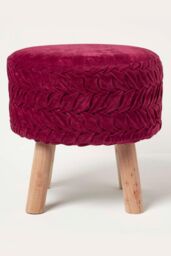 Homescapes Lyla Pleated Velvet Footstool in Pink - thumbnail 1