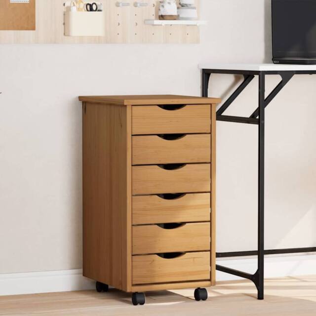 Berkfield Home Rolling Cabinet with Drawers MOSS Honey Brown Solid Wood Pine - image 1