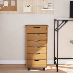 Berkfield Home Rolling Cabinet with Drawers MOSS Honey Brown Solid Wood Pine - thumbnail 3