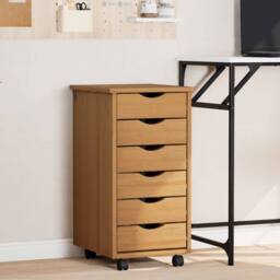 Berkfield Home Rolling Cabinet with Drawers MOSS Honey Brown Solid Wood Pine - thumbnail 1