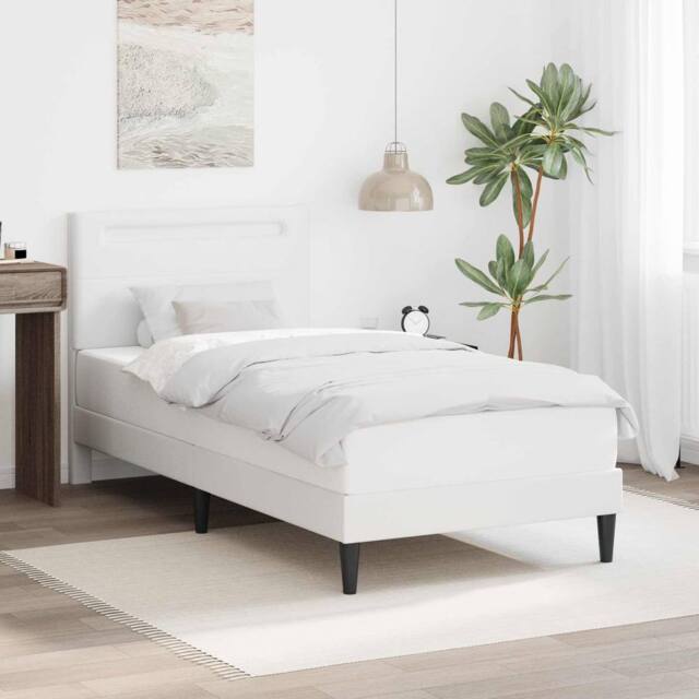 Berkfield Home Bed Frame with LED Strip Lights White 90 x 190 cm Faux Leather - image 1