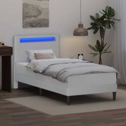 Berkfield Home Bed Frame with LED Strip Lights White 90 x 190 cm Faux Leather - thumbnail 4