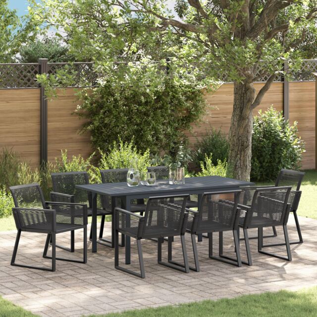 Berkfield Home 6 Piece Garden Dining Set Black Steel & Poly Rattan - image 1