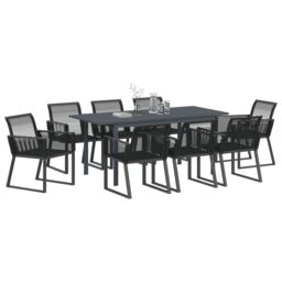 Berkfield Home 6 Piece Garden Dining Set Black Steel & Poly Rattan - thumbnail 3