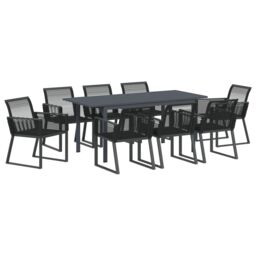 Berkfield Home 6 Piece Garden Dining Set Black Steel & Poly Rattan - thumbnail 2