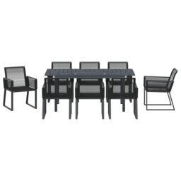 Berkfield Home 6 Piece Garden Dining Set Black Steel & Poly Rattan - thumbnail 7
