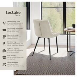 tectake Dining Chair Monroe Set Of 2 - Cream - Size: 2 Pack - thumbnail 2