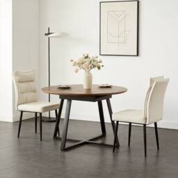 FURNITURE ONE 3-Piece Dining Set, Expandable Round Table with 2 Chairs-Beige in Light Beige - Size: 2 Person - thumbnail 1