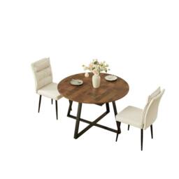 FURNITURE ONE 3-Piece Dining Set, Expandable Round Table with 2 Chairs-Beige in Light Beige - Size: 2 Person - thumbnail 3