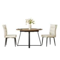 FURNITURE ONE 3-Piece Dining Set, Expandable Round Table with 2 Chairs-Beige in Light Beige - Size: 2 Person - thumbnail 4