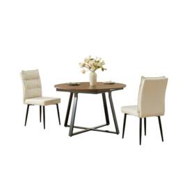 FURNITURE ONE 3-Piece Dining Set, Expandable Round Table with 2 Chairs-Beige in Light Beige - Size: 2 Person - thumbnail 2