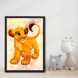 ARTZE Simba Cub Watercolour Lion King Framed Print SIZE: A2 with Black Frame in Yellow - Size: A4 - thumbnail 2