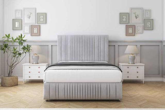 "Comfort Beds The Foxy Naples Divan Set 2 Drawers-26"" Headboard-Footboard in Silver - Size: Double" - image 1