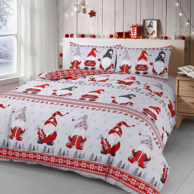 Velosso Xmas Gonks Cotton Rich Printed Duvet Cover & Pillowcase Se in Red - Size: King - image 1