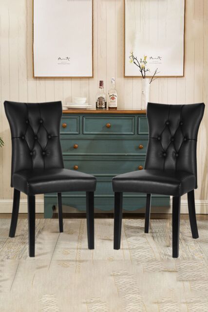 Living and Home 2Pcs Litchi Grain PU Leather High Backrest Dining Chairs Dressing Chairs in Black - image 1