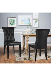 Living and Home 2Pcs Litchi Grain PU Leather High Backrest Dining Chairs Dressing Chairs in Black - thumbnail 3