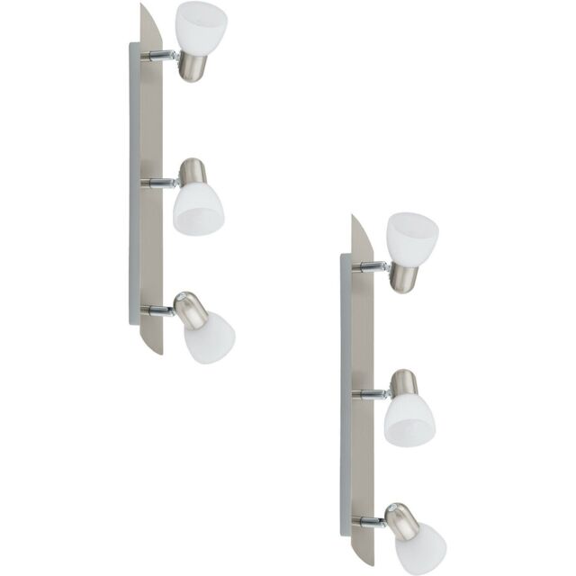 Loops 2 PACK Wall 3 Spot Light Colour Satin Nickel Shade White Satin Glass E14 3x40W in Metallics - image 1