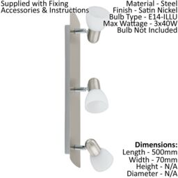 Loops 2 PACK Wall 3 Spot Light Colour Satin Nickel Shade White Satin Glass E14 3x40W in Metallics - thumbnail 2