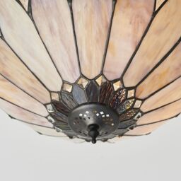 Loops Tiffany Glass Semi Flush Ceiling Light Cream Bronze Round Inverted Shade i00158 in Clear - thumbnail 3
