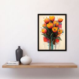 "Artery8 Tulip Bouquet Modern Floral Abstract Painting Framed Art Print in Orange - Size: W12"" x H16""" - thumbnail 4