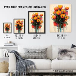 "Artery8 Tulip Bouquet Modern Floral Abstract Painting Framed Art Print in Orange - Size: W12"" x H16""" - thumbnail 3