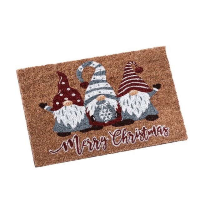 Samuel Alexander 60cm x 40cm Three Gonks Coir Doormat with Merry Christmas Message in Brown - Size: 60 cm x 40 cm - image 1
