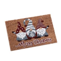 Samuel Alexander 60cm x 40cm Three Gonks Coir Doormat with Merry Christmas Message in Brown - Size: 60 cm x 40 cm - thumbnail 1