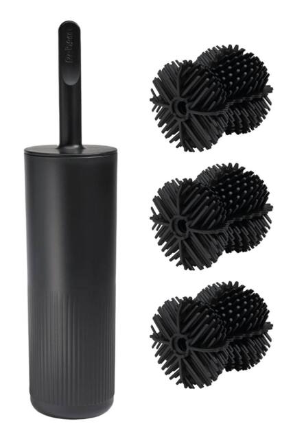 ReBorn Toilet Brush & 3 Piece Brush Head Set - Black - image 1