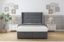 "Comfort Beds Milano Coniston Ottoman Bed Set With 54"" Wingback Headboard in Dark Grey - Size: Super King" - thumbnail 1