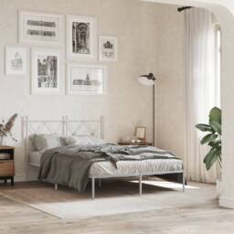 Berkfield Home Metal Bed Frame without Mattress with Headboard White 120x190cm - Size: 120x190 cm - thumbnail 2