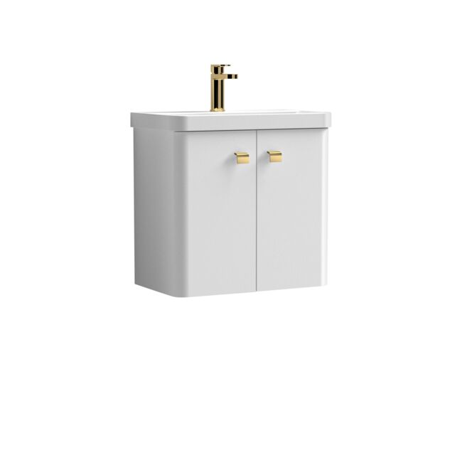 Balterley Bathroom Wall Hung 2 Door Vanity Unit Basin, Gloss White, 579mm in White - image 1