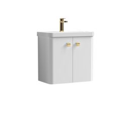 Balterley Bathroom Wall Hung 2 Door Vanity Unit Basin, Gloss White, 579mm in White - thumbnail 1